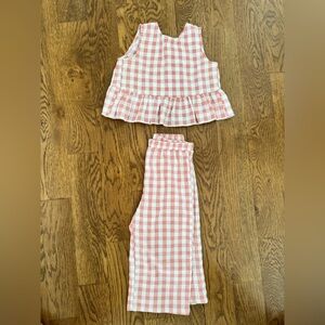 Pink and White Gingham Sleeveless Top and Pants Set